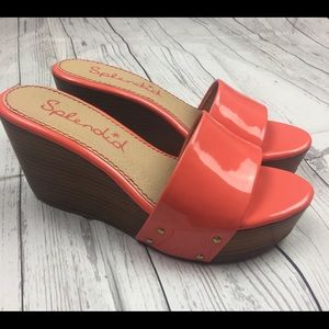 Splendid Pink Patent Greenville Studded Wedges 7